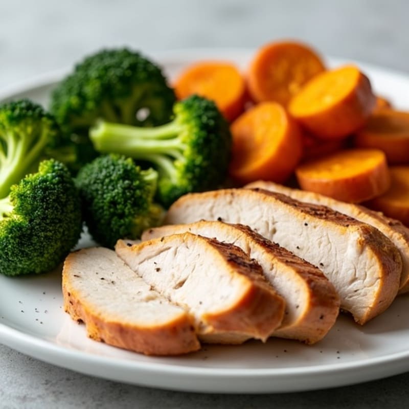 Seared Turkey Breast with Roasted Broccoli and Sweet Potato