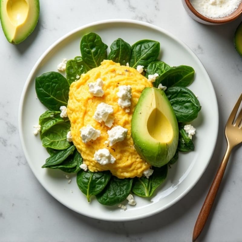 Creamy Scrambled Eggs with Fresh Spinach and Avocado
