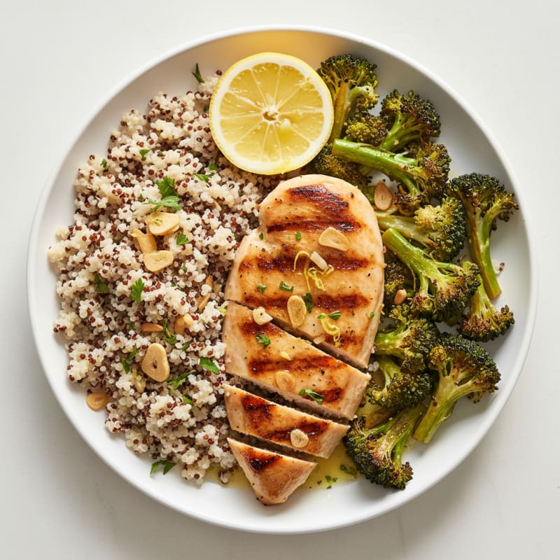Grilled Chicken Breast with Quinoa and Roasted Broccoli