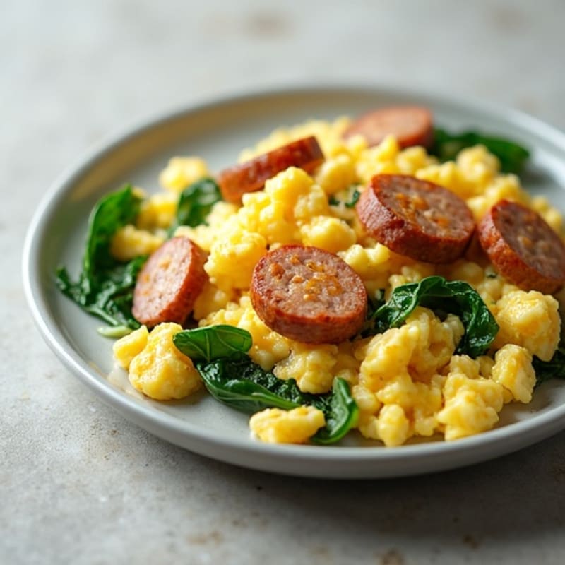 Egg White Scramble with Turkey Sausage and Spinach