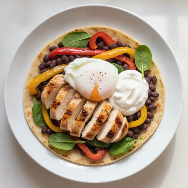 Grilled Chicken and Black Bean Tortilla Bowl with Roasted Peppers