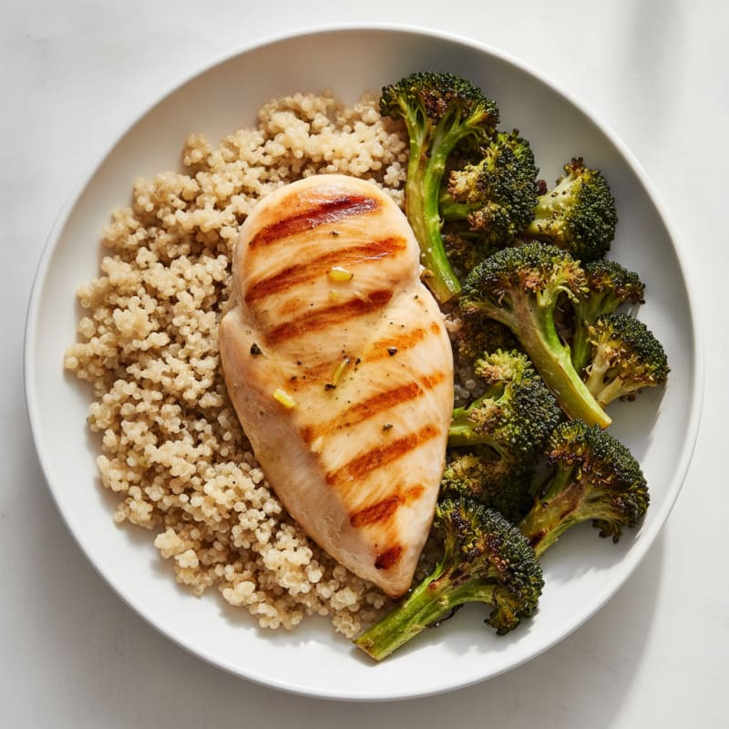 Grilled Chicken Breast with Quinoa and Roasted Broccoli