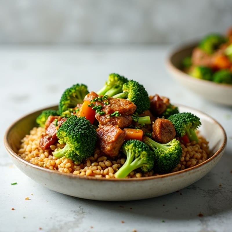 Lean Beef and Crispy Broccoli Stir-Fry with Brown Rice