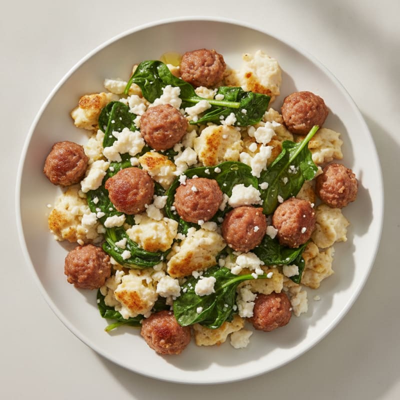 Egg White and Turkey Sausage Scramble with Spinach and Feta