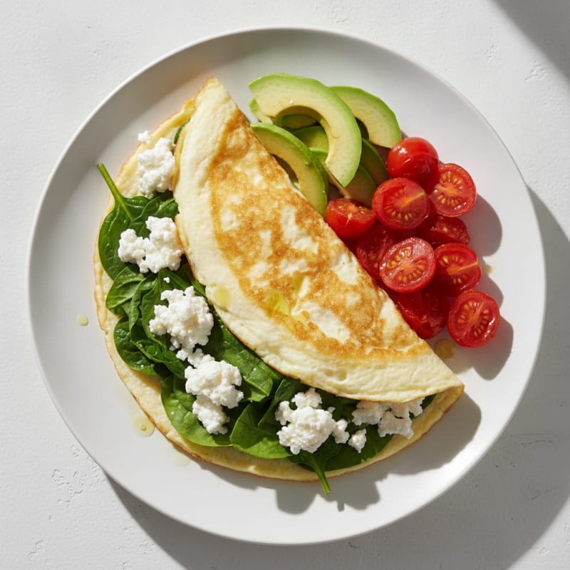Egg White Spinach Omelette with Cottage Cheese and Cherry Tomatoes
