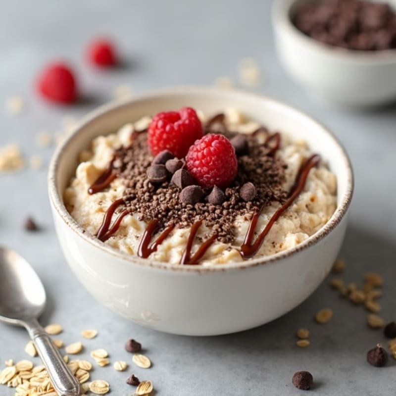 High-Protein Creamy Vanilla Overnight Oats with Dark Chocolate Drizzle
