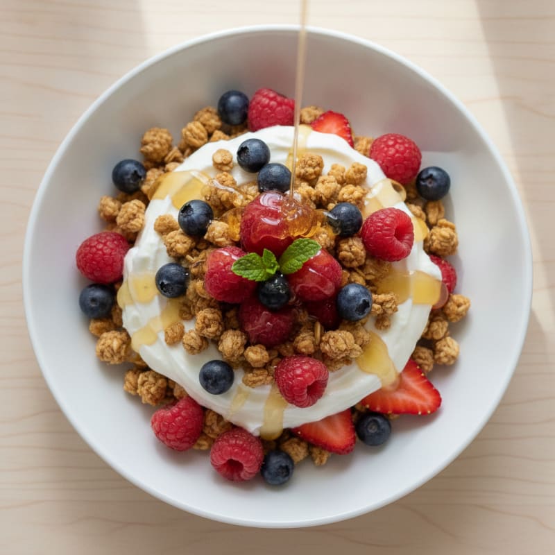 Creamy Greek Yogurt Parfait with Mixed Berries and Protein Granola