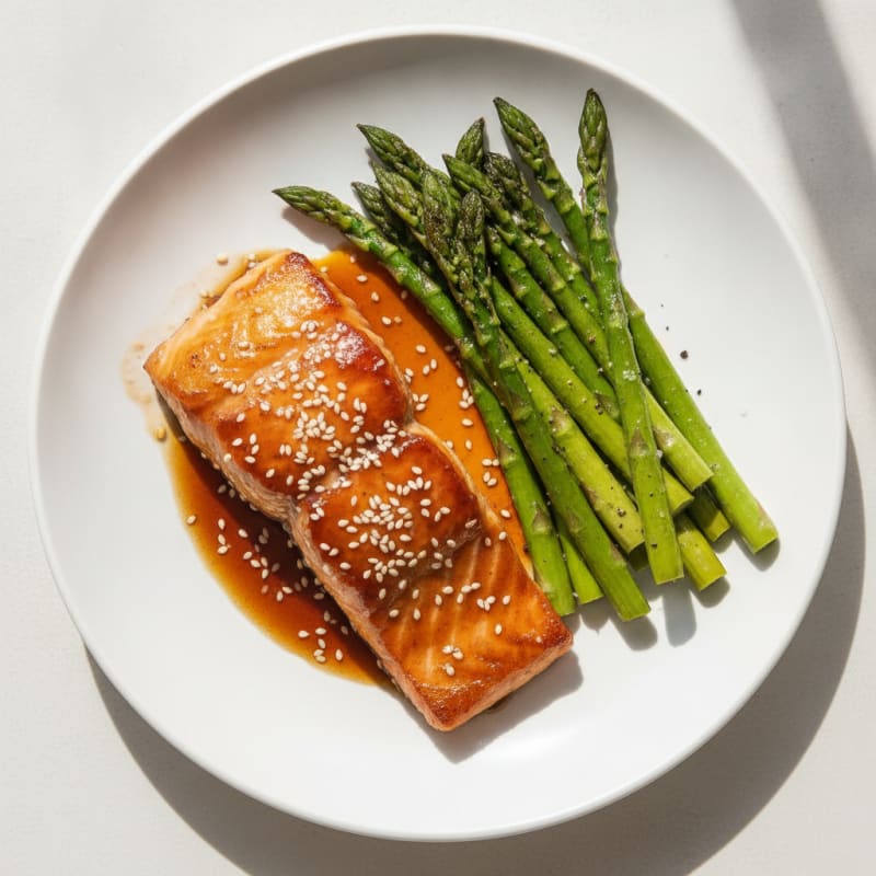 Pan-Seared Teriyaki Glazed Salmon with Asparagus