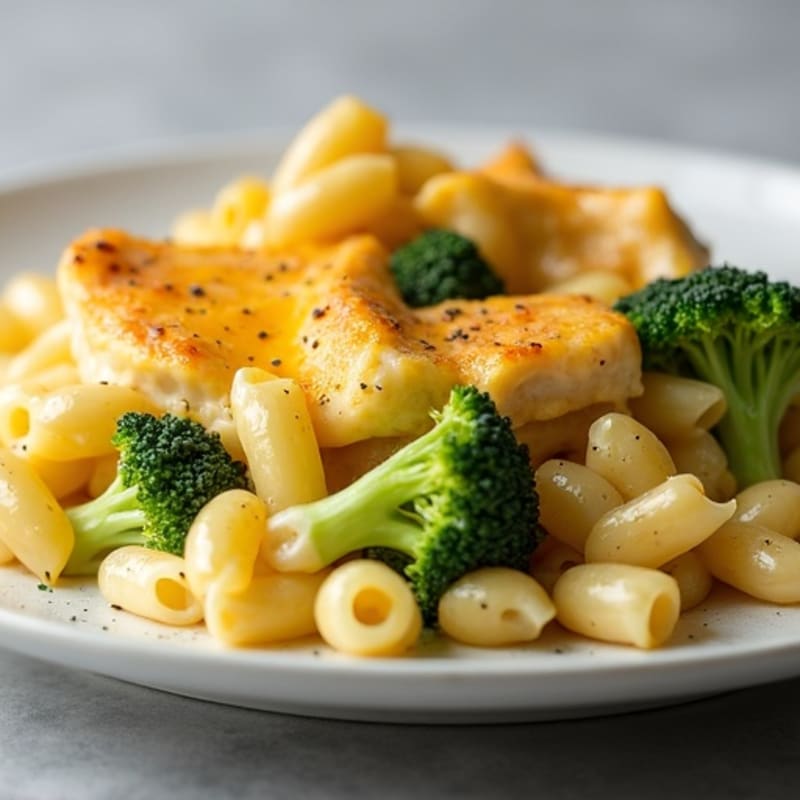 Creamy Chicken and Broccoli Mac and Cheese Bake