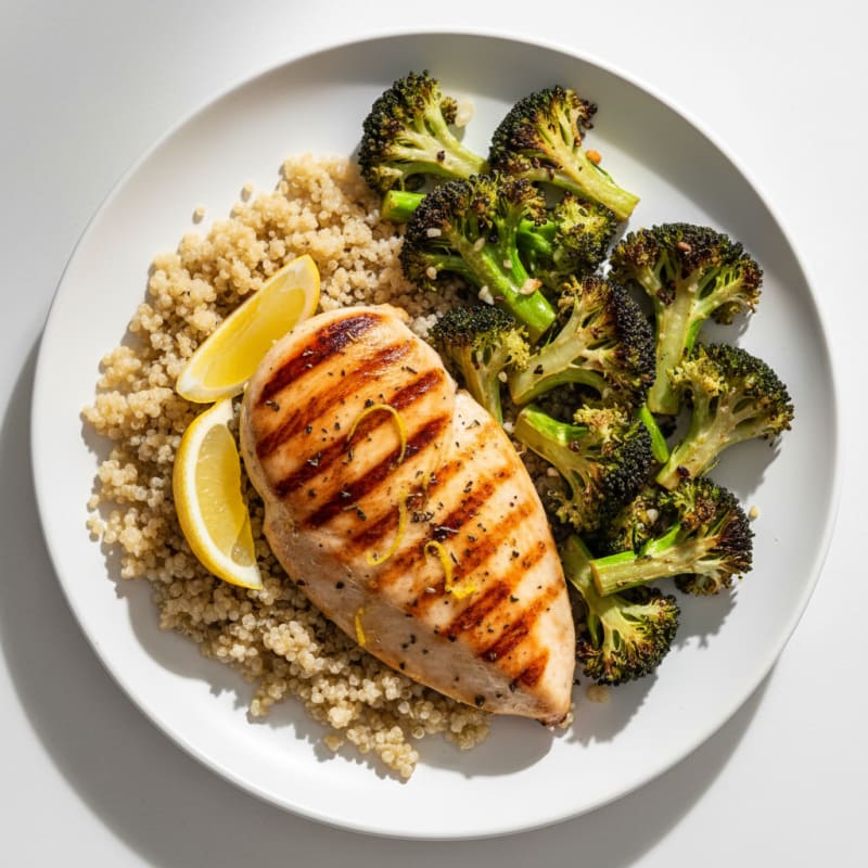 Grilled Chicken Breast with Quinoa and Roasted Broccoli