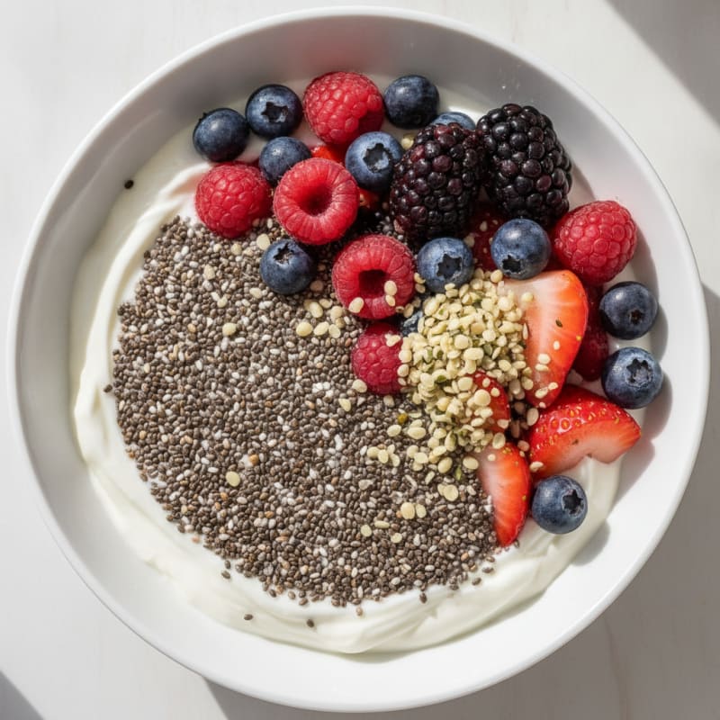 Silky Greek Yogurt Bowl with Chia Seeds and Mixed Berries