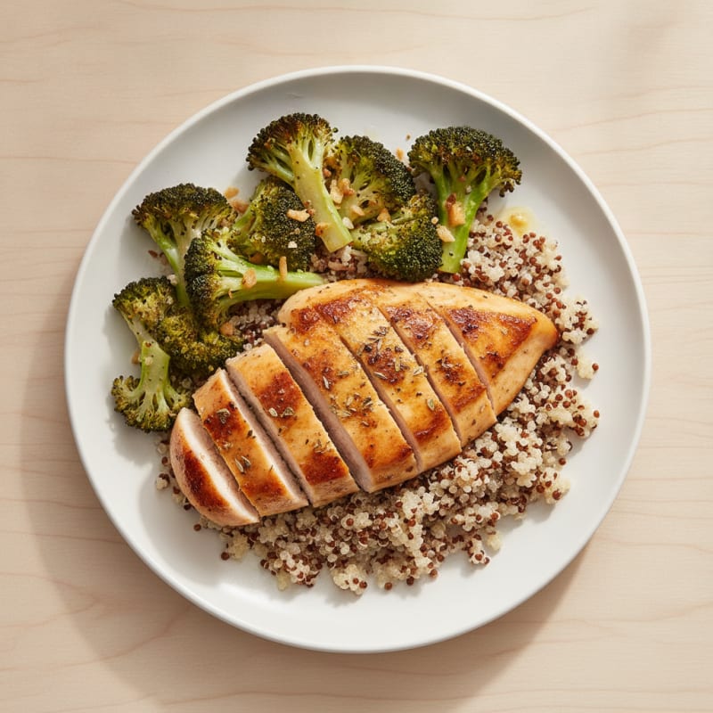 Grilled Chicken Breast with Quinoa and Roasted Broccoli