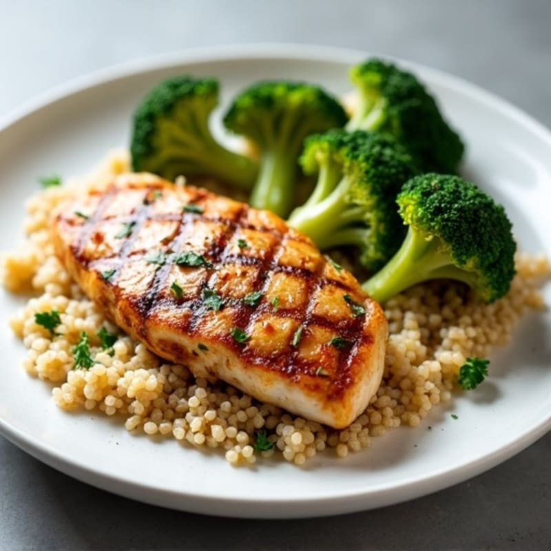 Grilled Chicken Breast with Quinoa and Roasted Broccoli