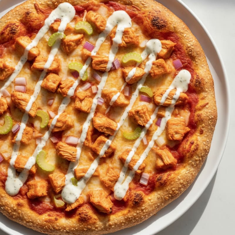 Buffalo Chicken Pizza with Ranch Drizzle