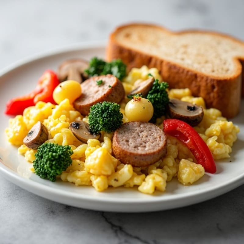 Egg White Veggie Scramble with Turkey Sausage