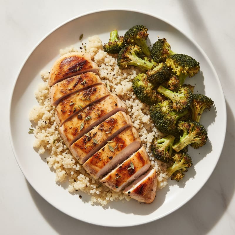Grilled Chicken Breast with Roasted Broccoli and Quinoa
