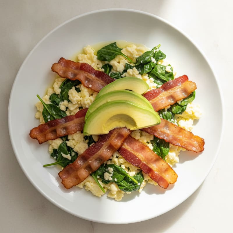 Egg White Scramble with Spinach and Turkey Bacon