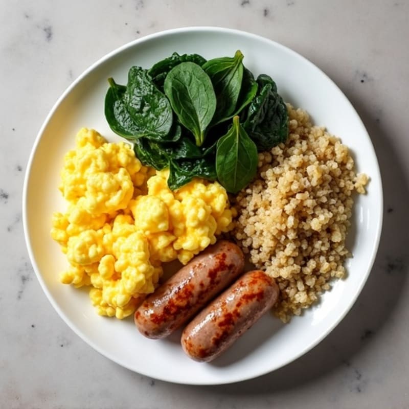 Egg White Scramble with Turkey Sausage, Sautéed Spinach & Quinoa