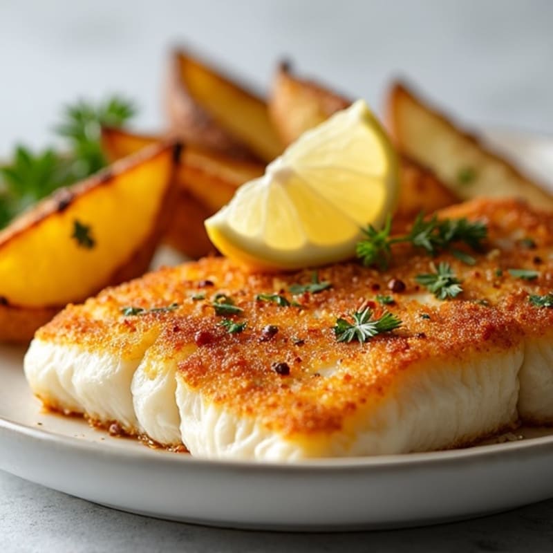 Crispy Baked Cod with Roasted Potato Wedges