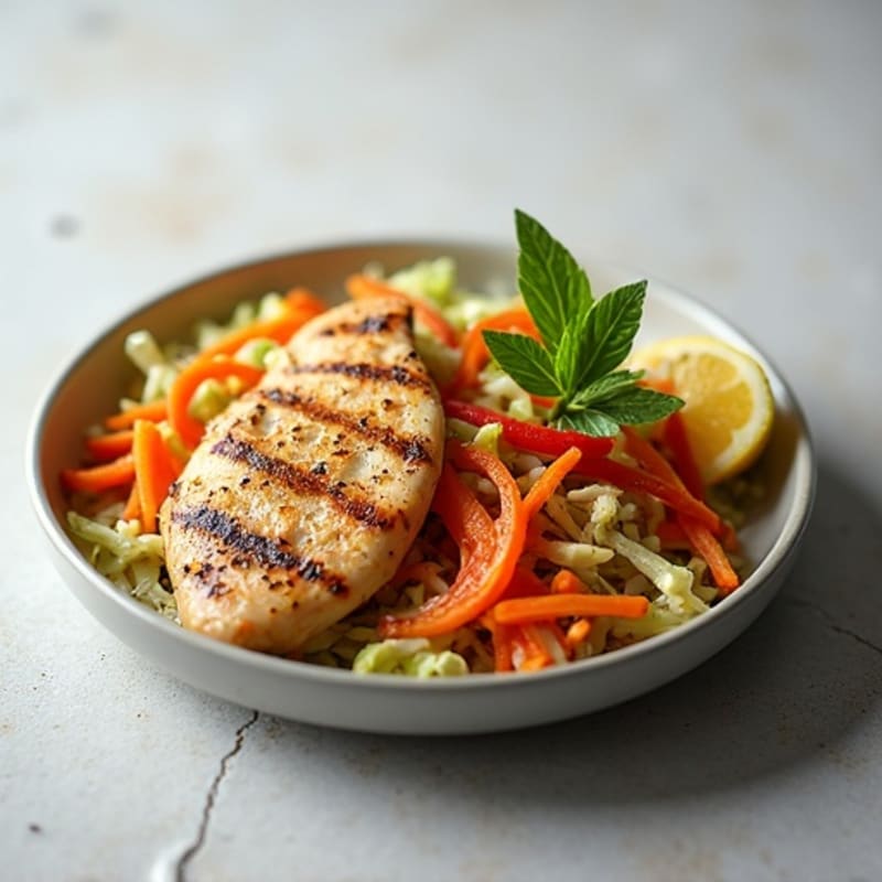 Grilled Chicken Breast with Crunchy Cabbage Slaw