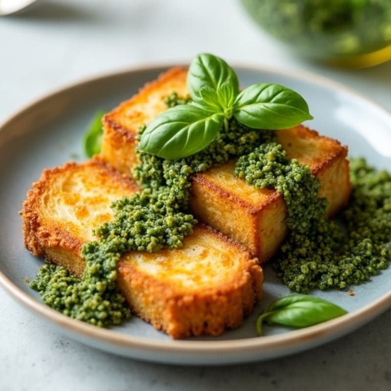Crispy Pesto Tofu with Toasted Sourdough