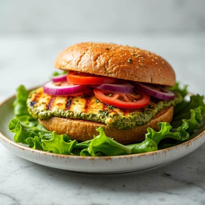 Grilled Pesto Chicken Sandwich with Fresh Greens