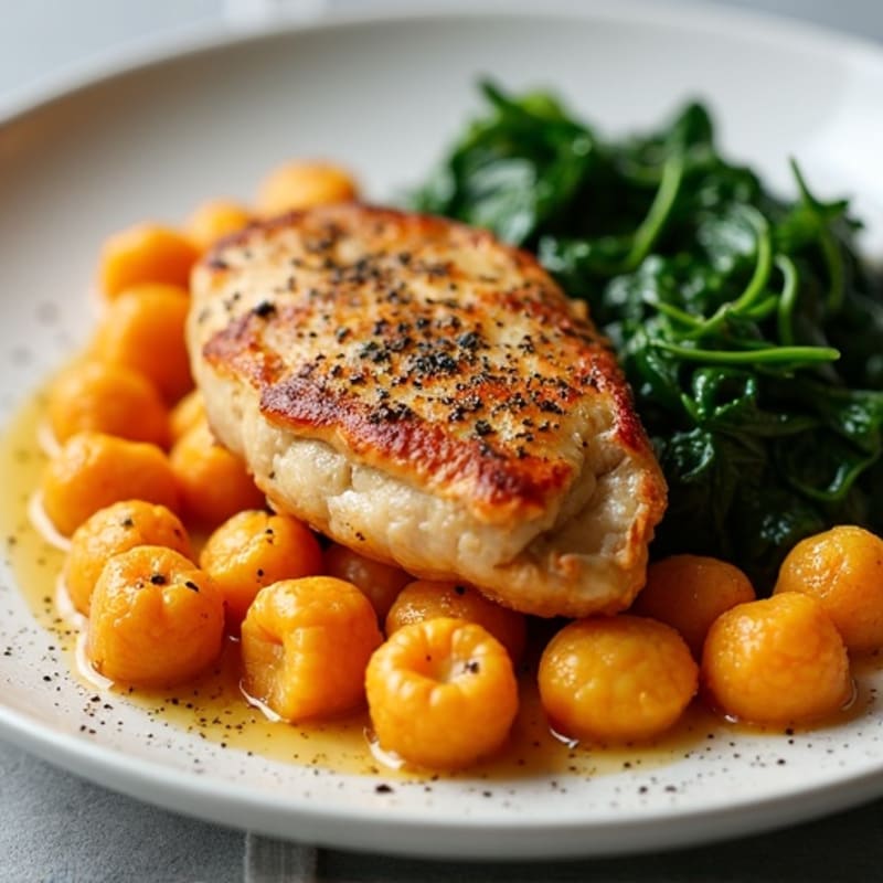 Sweet Potato Gnocchi with Roasted Chicken and Garlicky Greens