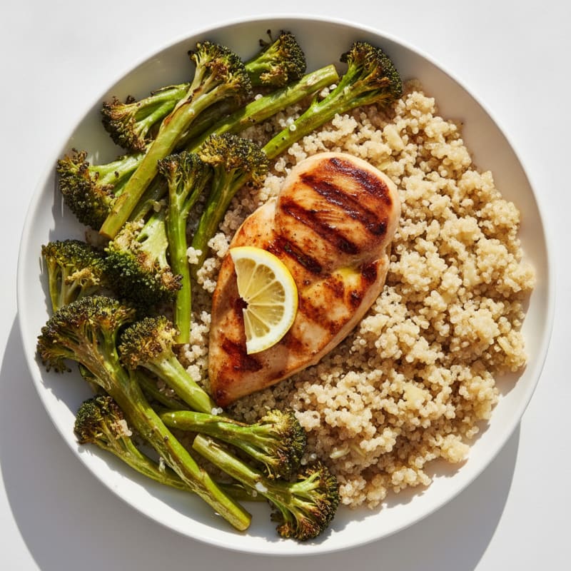 Grilled Chicken Breast with Quinoa and Roasted Broccoli