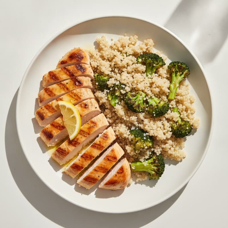 Grilled Chicken Breast with Roasted Broccoli and Quinoa