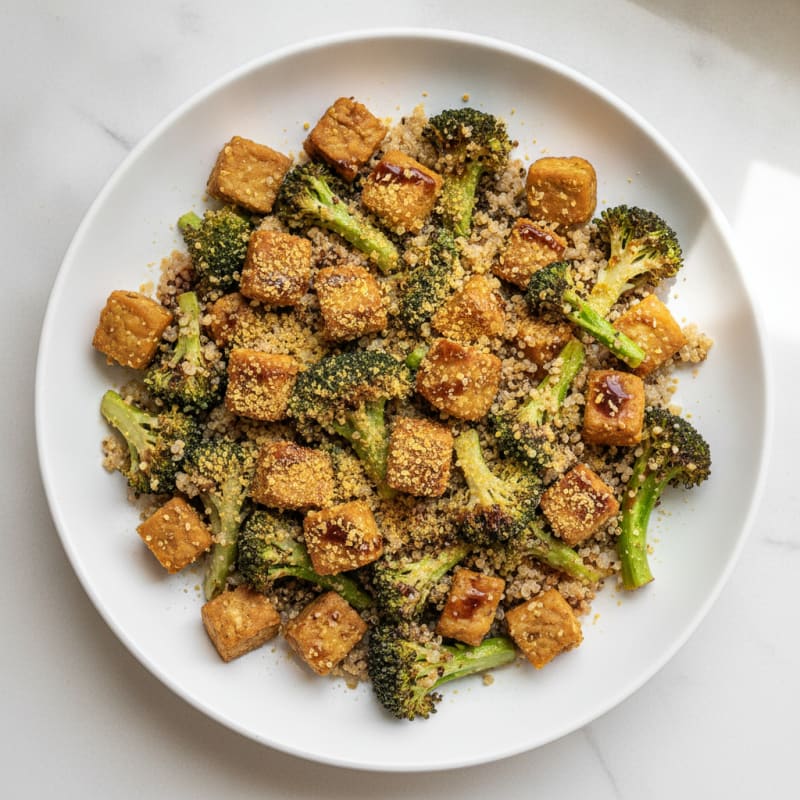 Crispy Tempeh with Roasted Broccoli and Quinoa