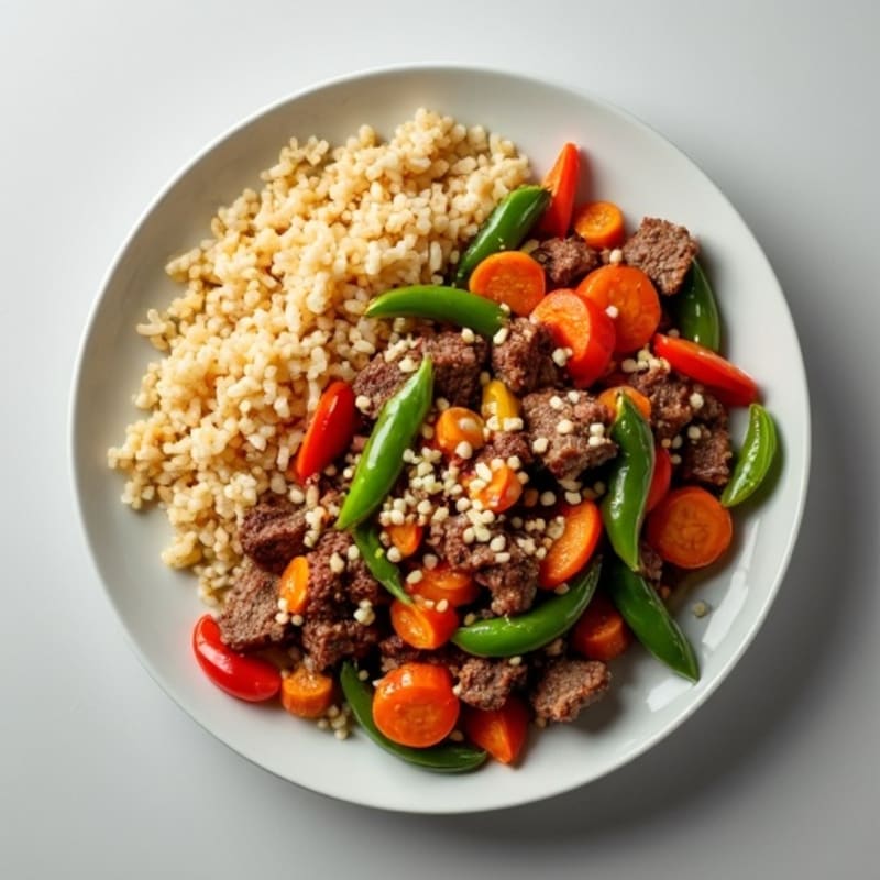 Lean Beef Stir Fry with Mixed Vegetables and Light Cheddar