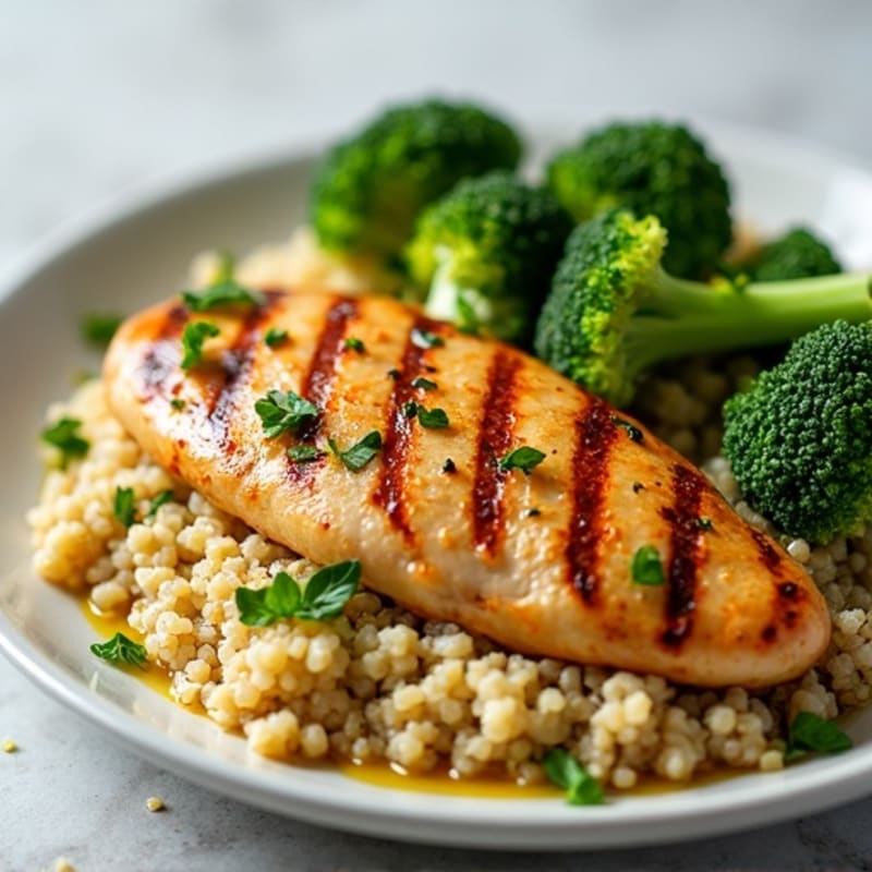 Grilled Chicken Breast with Quinoa and Roasted Broccoli