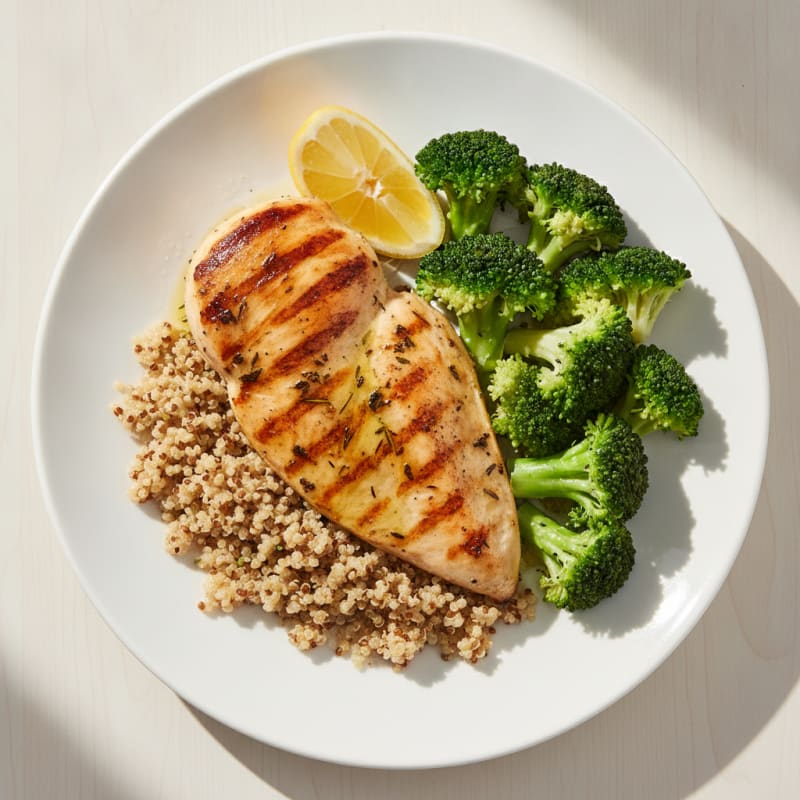 Grilled Chicken Breast with Quinoa and Steamed Broccoli