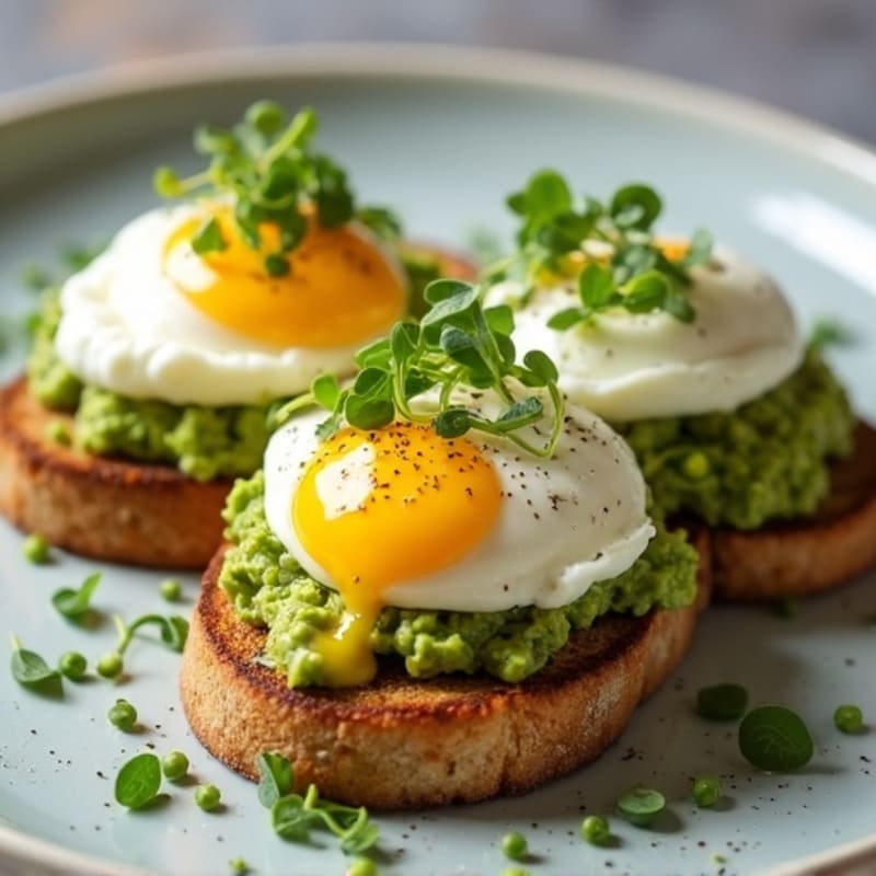 Smashed Avocado Toast with Poached Eggs and Microgreens