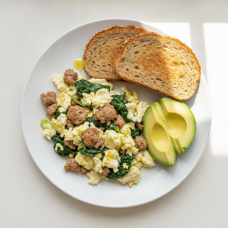 Egg White and Turkey Sausage Scramble with Spinach