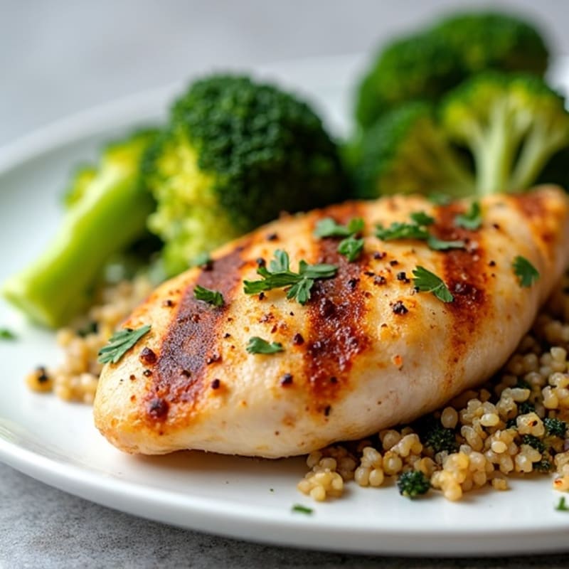 Grilled Chicken Breast with Quinoa and Roasted Broccoli