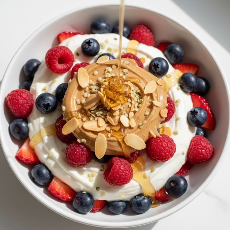 Creamy Greek Yogurt Parfait with Mixed Berries and Almond Butter