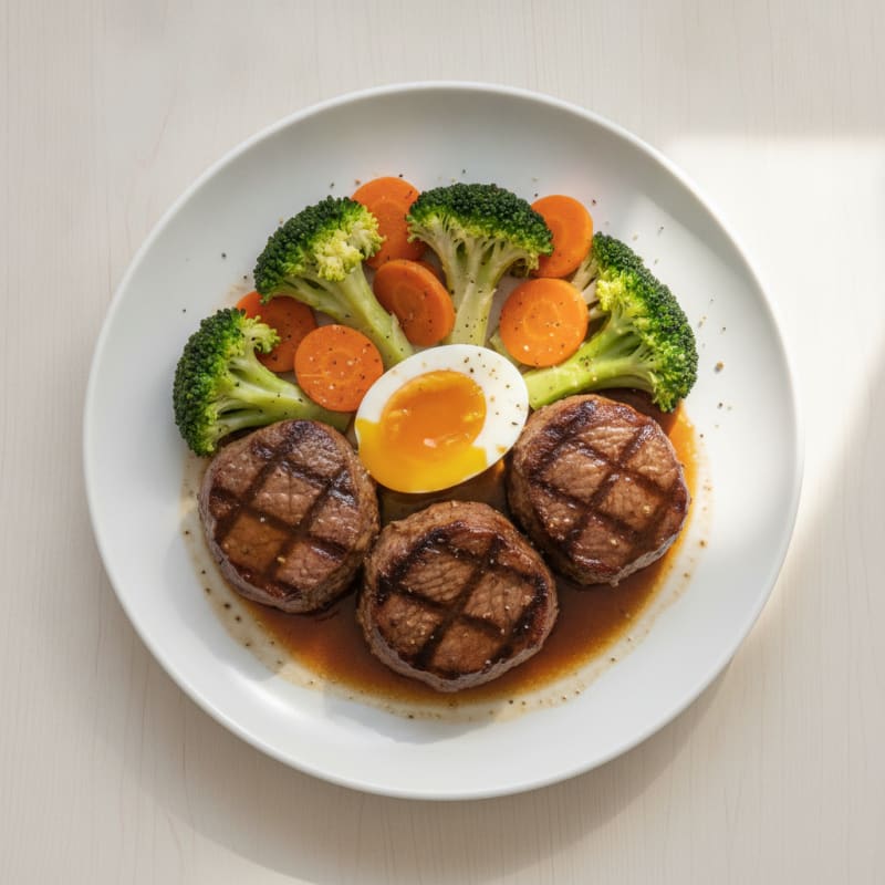 Seared Beef Medallions with Steamed Broccoli and Carrots