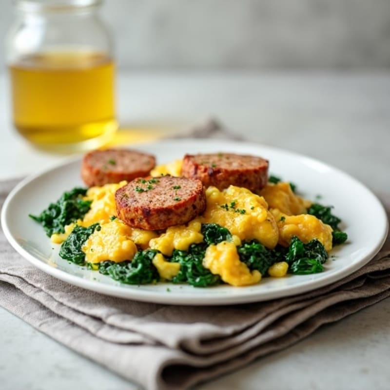 Egg White Scramble with Turkey Sausage and Sautéed Spinach