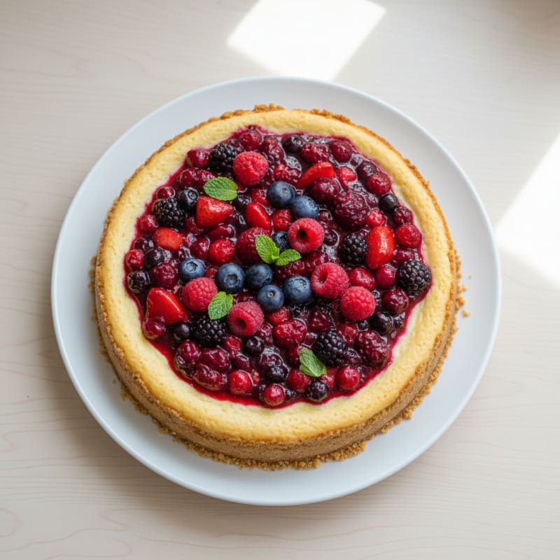 Creamy Greek Yogurt Protein Cheesecake with Mixed Berries