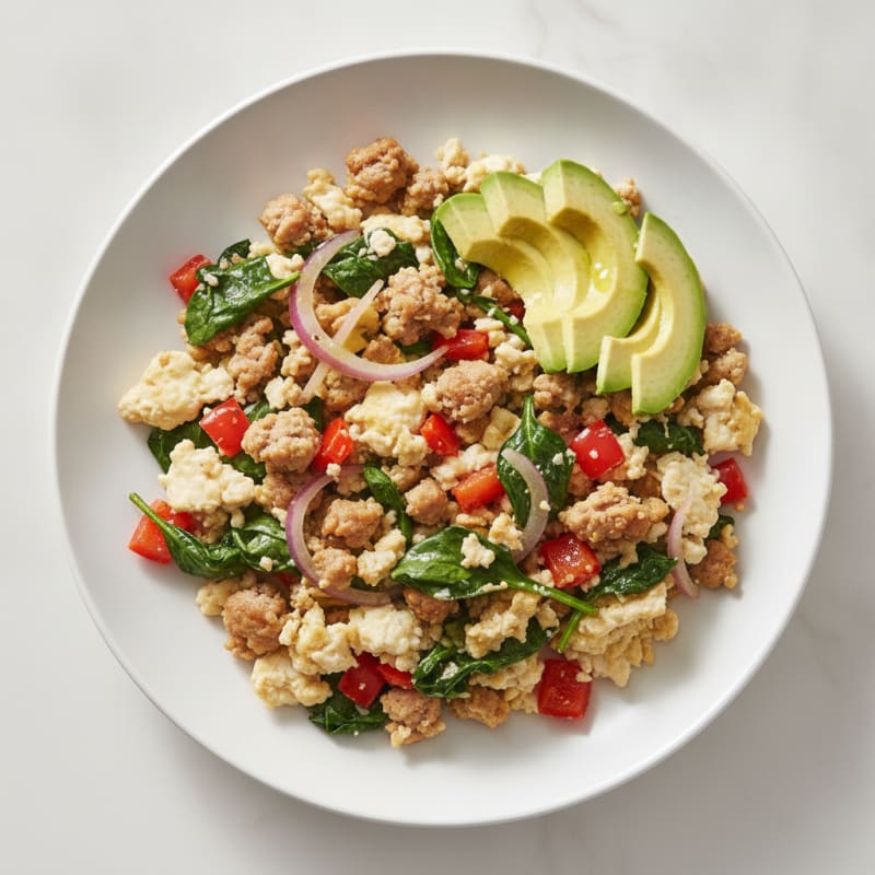 Egg White Veggie Scramble with Turkey Sausage