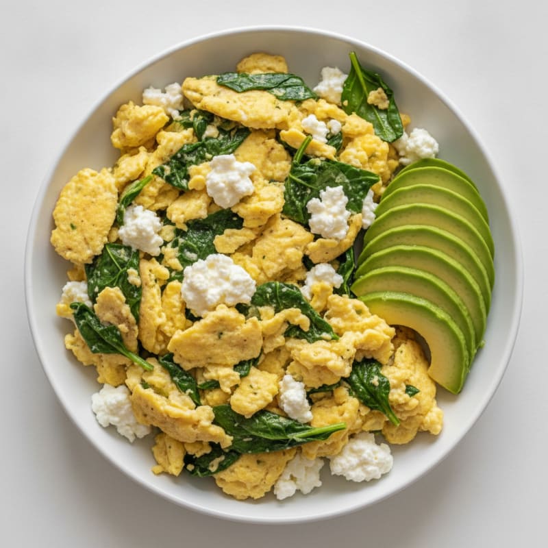 Scrambled Eggs with Spinach and Cottage Cheese
