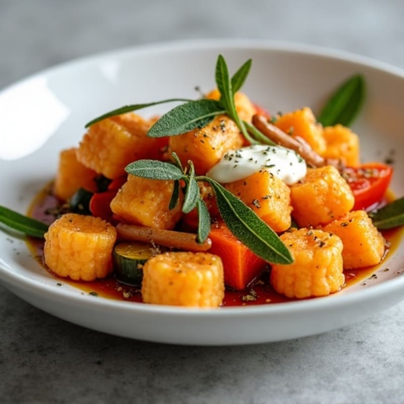 Sweet Potato Gnocchi with Roasted Vegetables and Crispy Sage