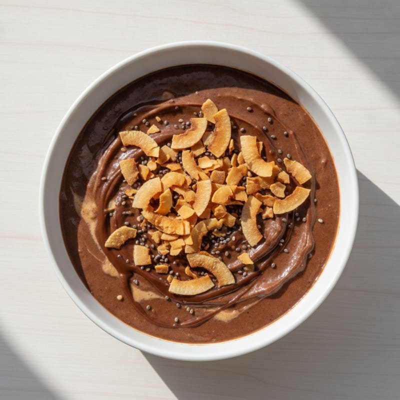 Silky Chocolate Protein Pudding with Toasted Coconut