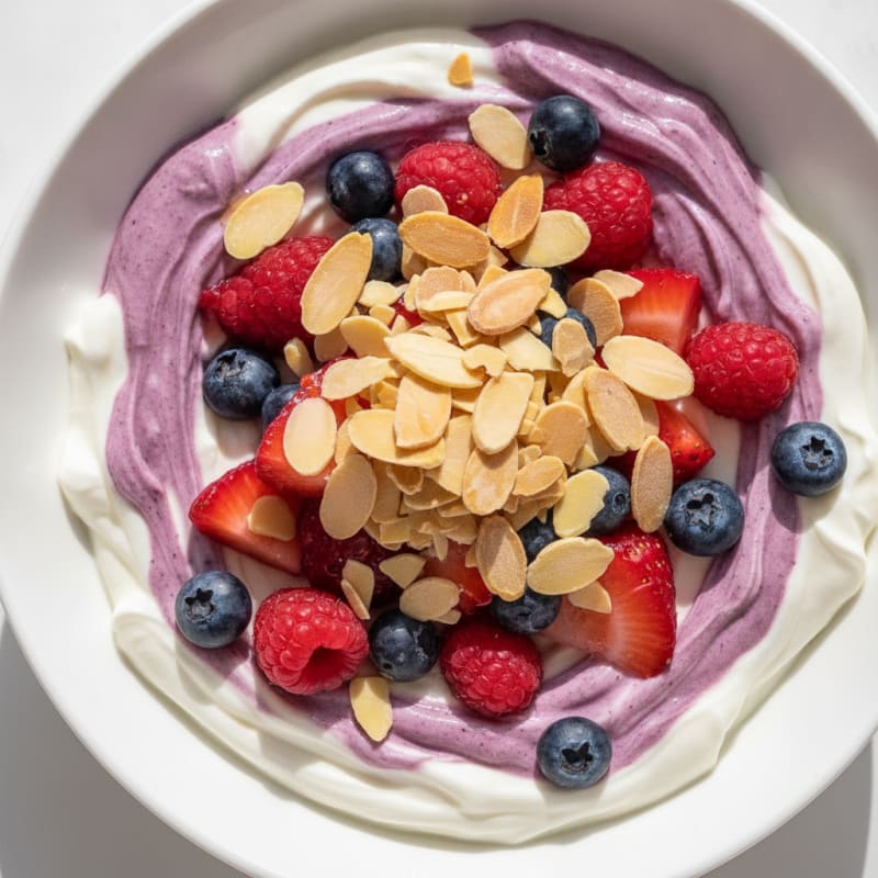 Greek Yogurt Protein Parfait with Mixed Berries and Almonds