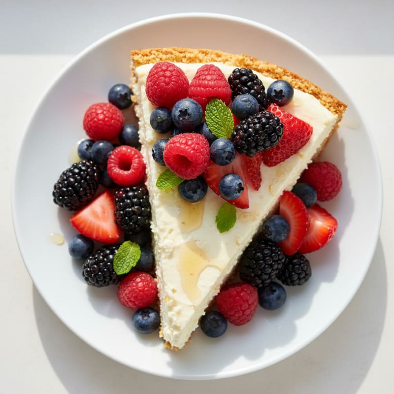 Greek Yogurt Protein Cheesecake with Mixed Berries