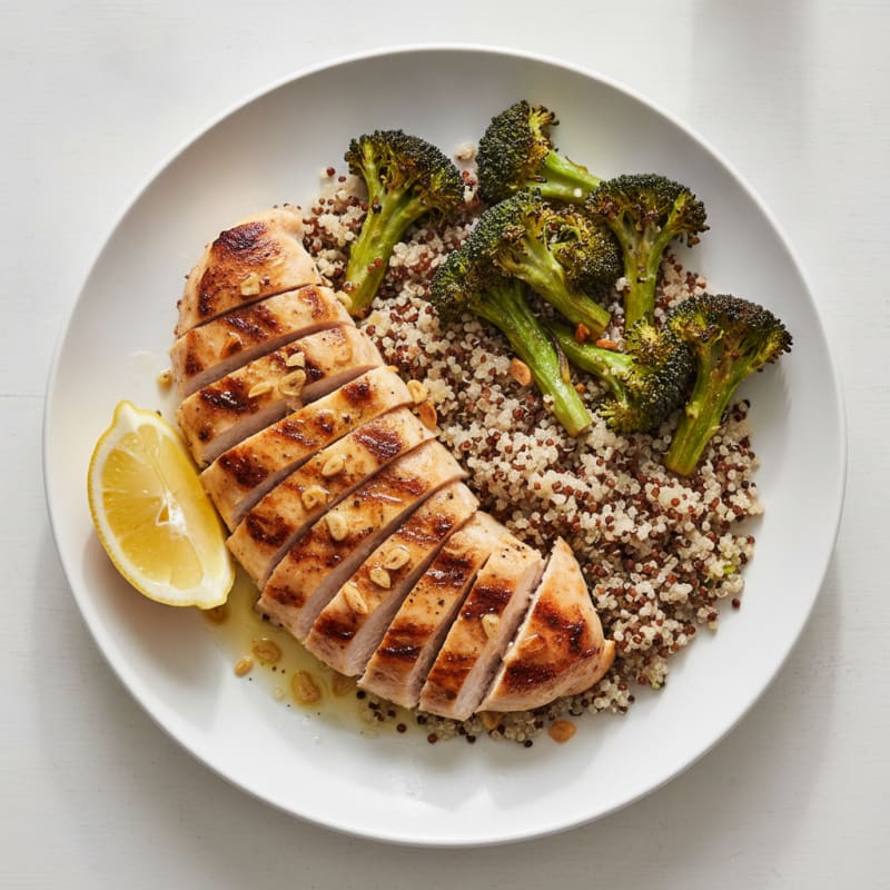 Grilled Chicken Breast with Quinoa and Roasted Broccoli