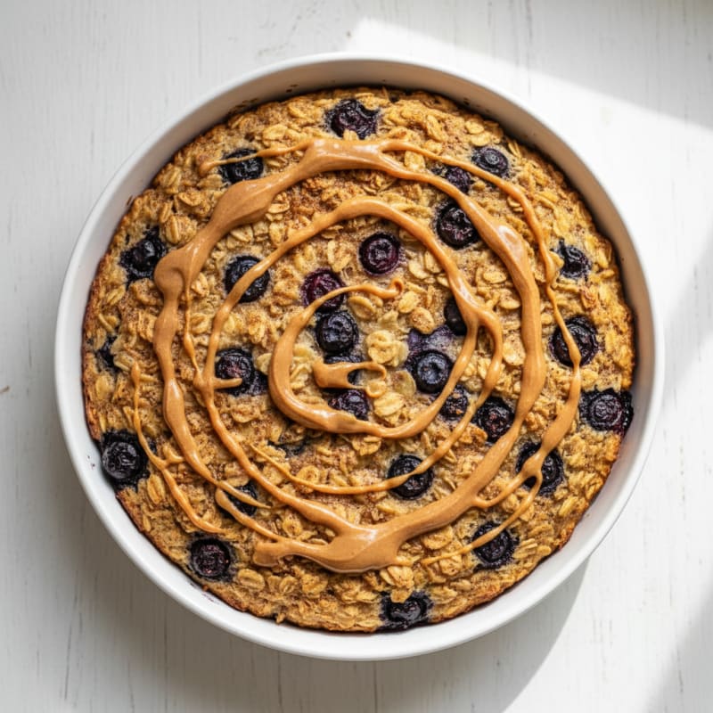 Baked Banana Oatmeal with Blueberries