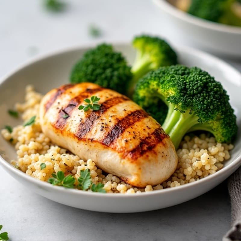 Grilled Chicken Breast with Quinoa and Roasted Broccoli
