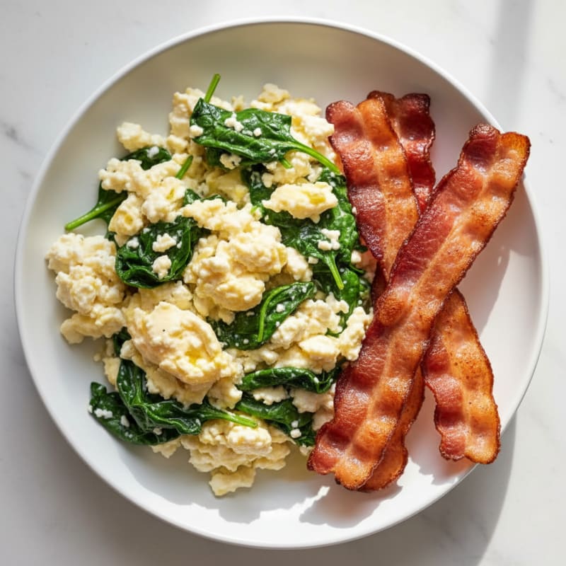 Cottage Cheese Scramble with Spinach and Turkey Bacon